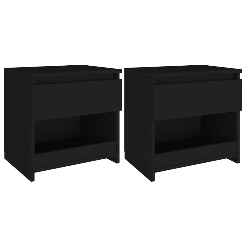 vidaXL 2x Bedside Cabinets Black Chipboard Nightstands Drawers Tables Bedroom