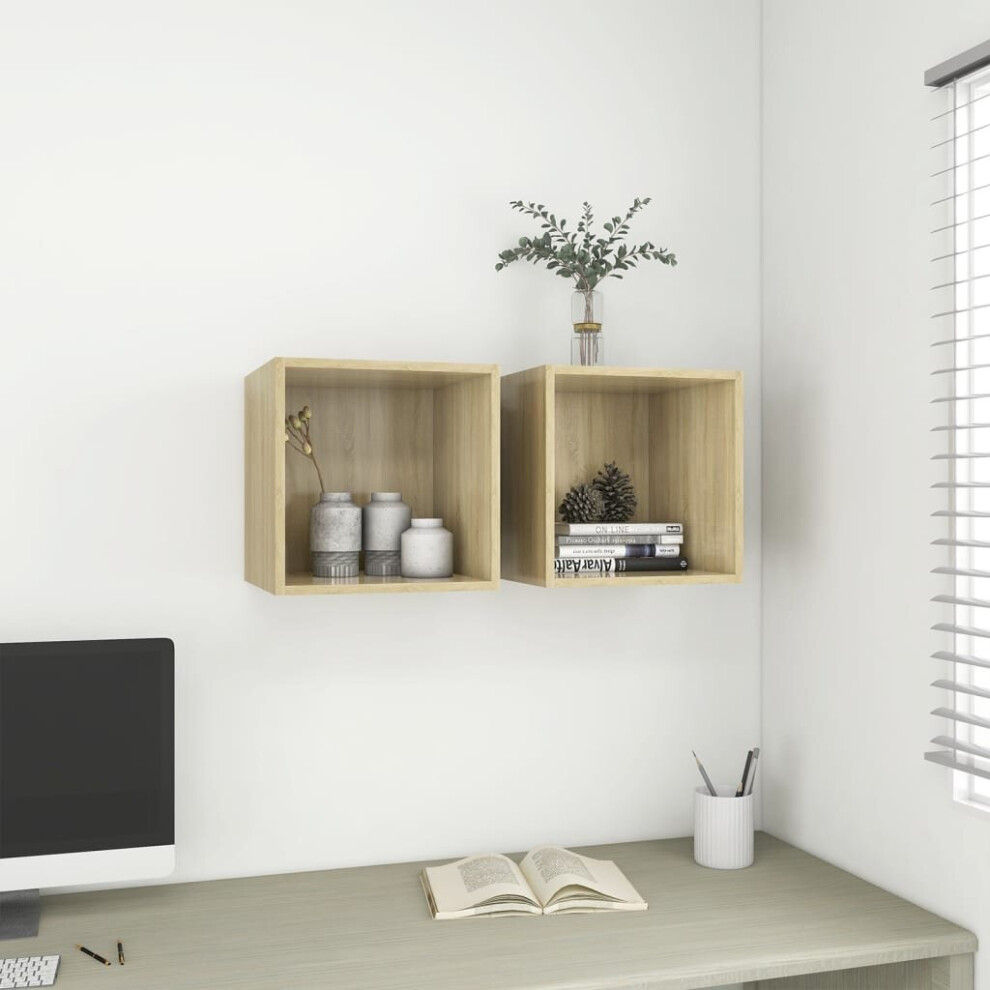 vidaXL 2x Wall Cabinets Sonoma Oak 37x37x37 cm Chipboard Storage Hanging Shelf