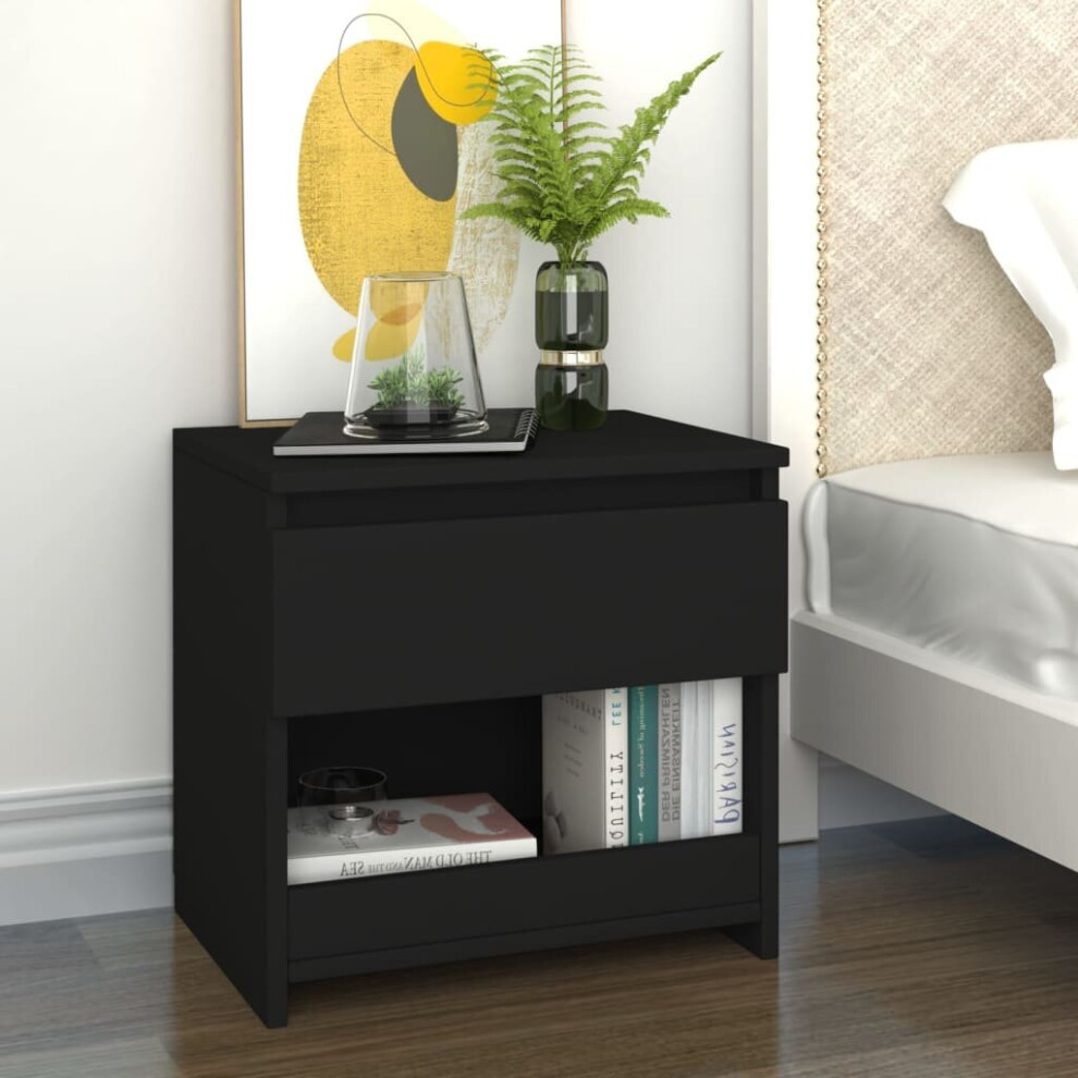 Vidaxl Bedside Cabinet Black Engineered Wood Nightstand Bed Drawer Cabinet