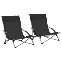 vidaXL 2x Folding Beach Chairs Black Fabric Outdoor Furniture Patio Seating