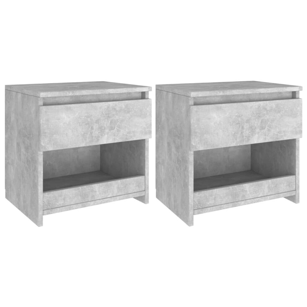 vidaXL 2x Bedside Cabinets Concrete Grey Chipboard Nightstands Drawers Home