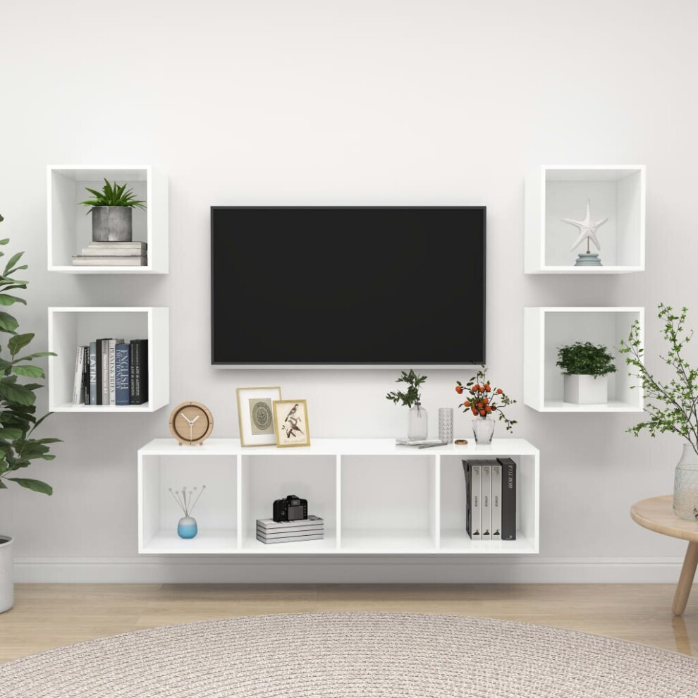 Vidaxl Tv Cabinet Set 5 Piece White Engineered Wood Hanging Tv Unit Cabinet