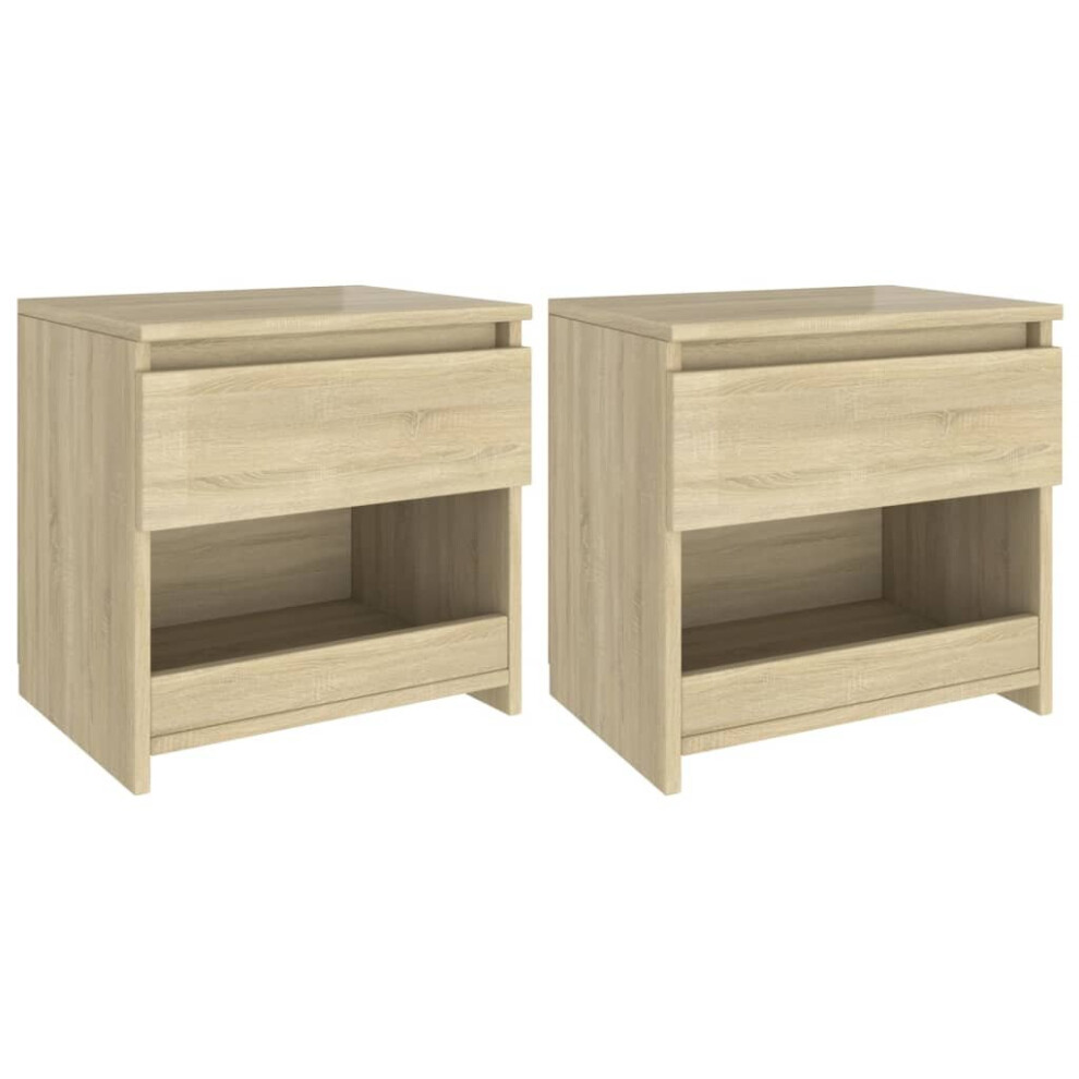 vidaXL 2x Bedside Cabinets Sonoma Oak Chipboard Nightstands Drawers Bedroom