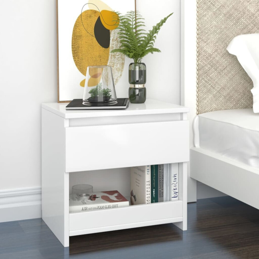 vidaXL Bedside Cabinet High Gloss White Engineered Wood Nightstand Cabinet