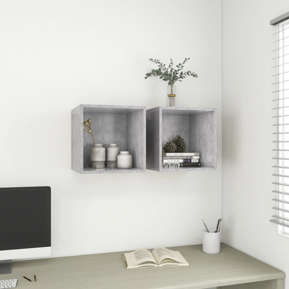 Vidaxl 2X Wall Cabinets Concrete Grey Engineered Wood Hanging Cabinet Shelf