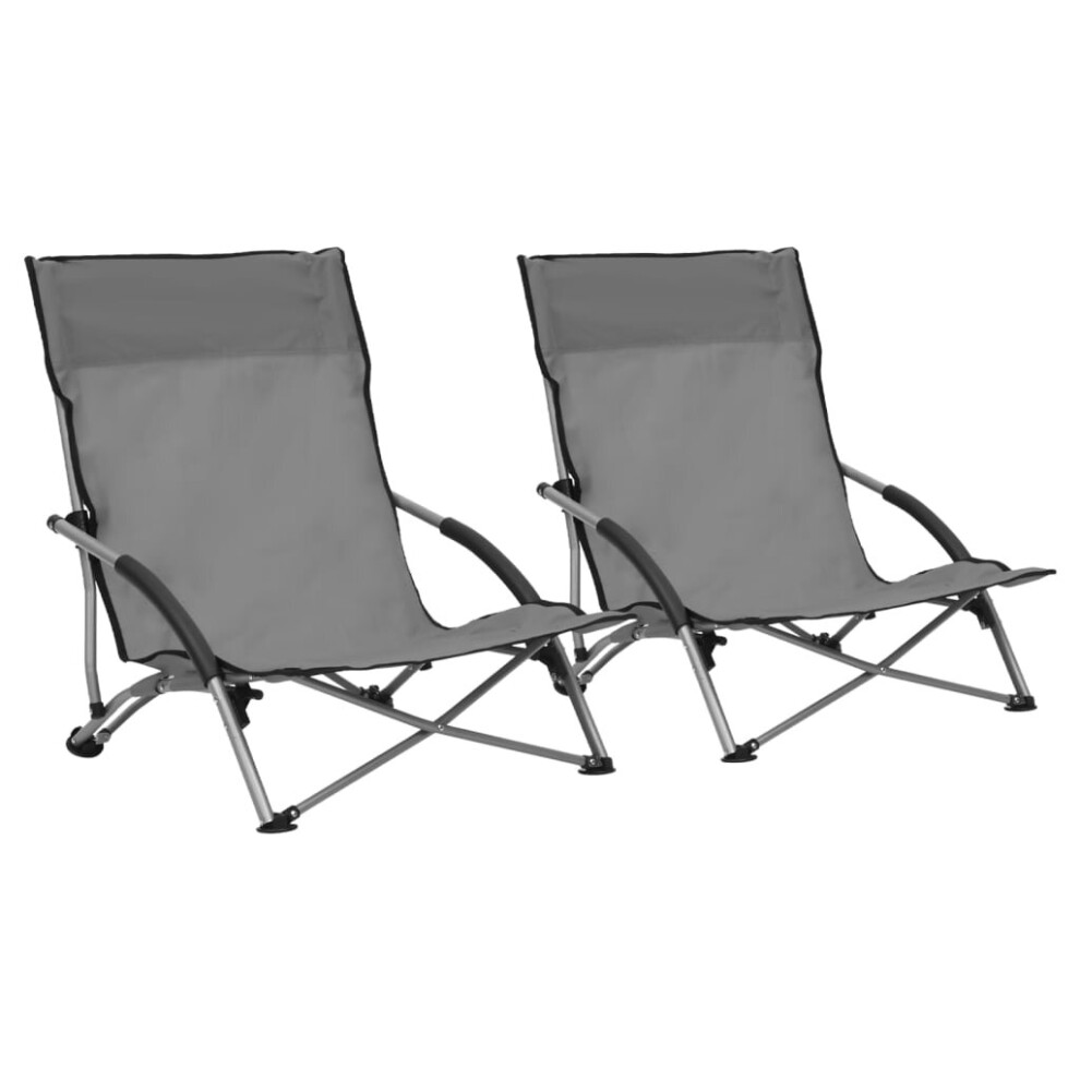 vidaXL 2x Folding Beach Chairs Grey Fabric Outdoor Furniture Patio Seating