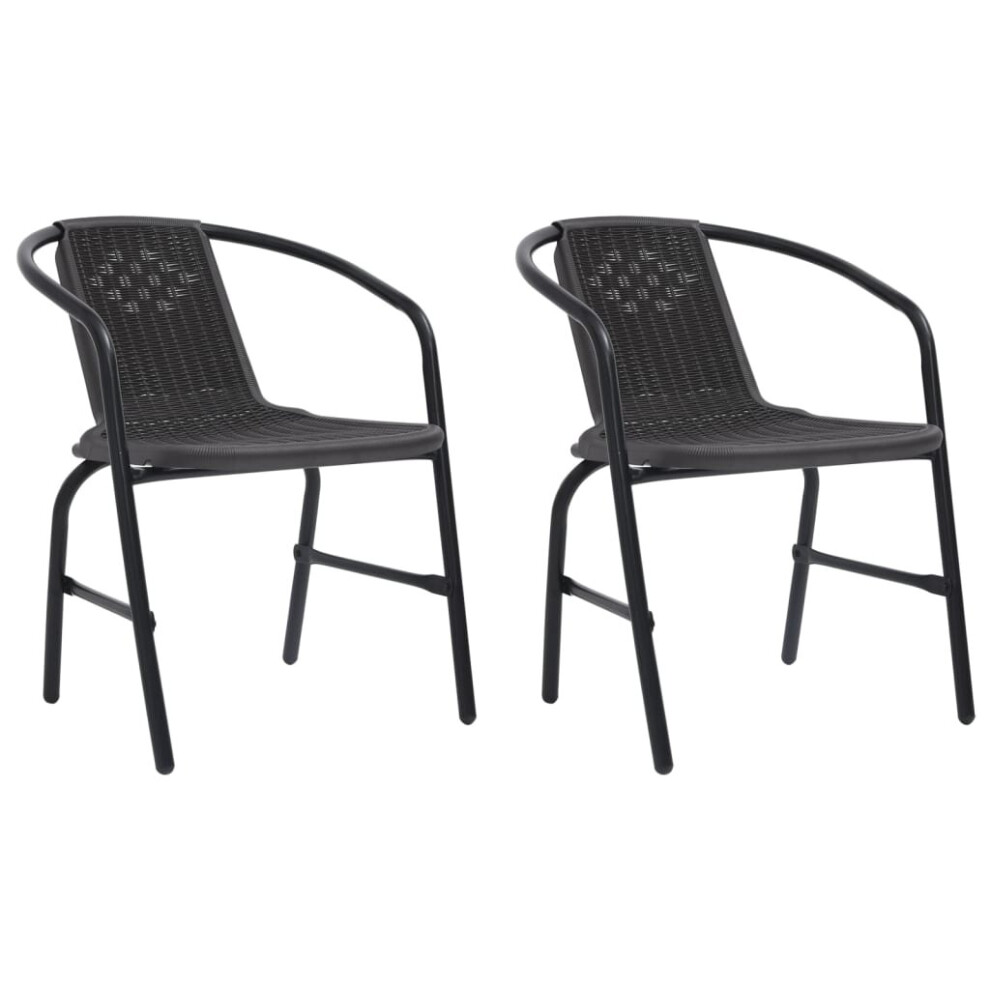 Vidaxl 2X Garden Chairs Plastic Rattan And Steel 110 Kg Outdoor Armchair Black
