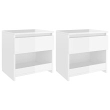 vidaXL 2x Bedside Cabinets High Gloss White Engineered Wood Nightstand Drawer