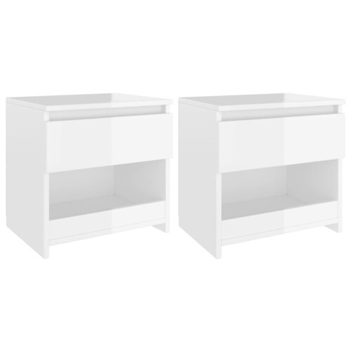 VidaXL vidaXL 2x Bedside Cabinets High Gloss White Engineered Wood Nightstand Drawer