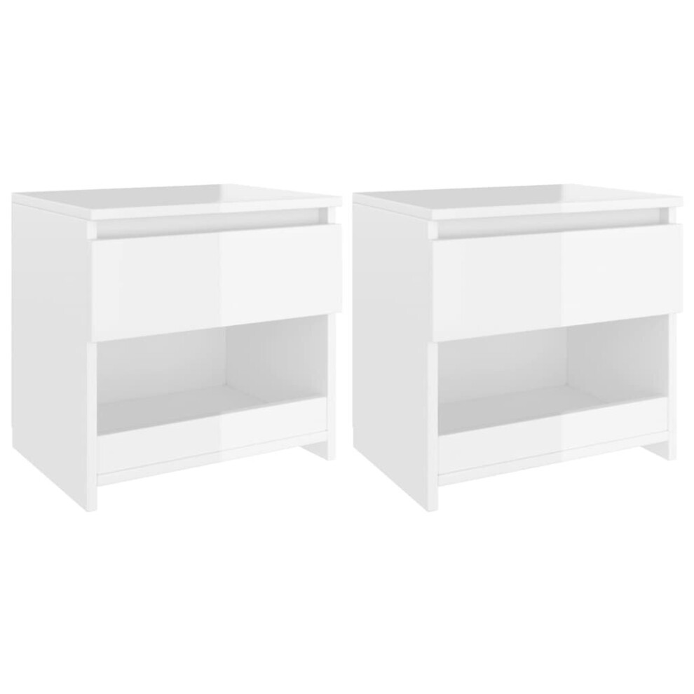 vidaXL 2x Bedside Cabinets High Gloss White Engineered Wood Nightstand Drawer