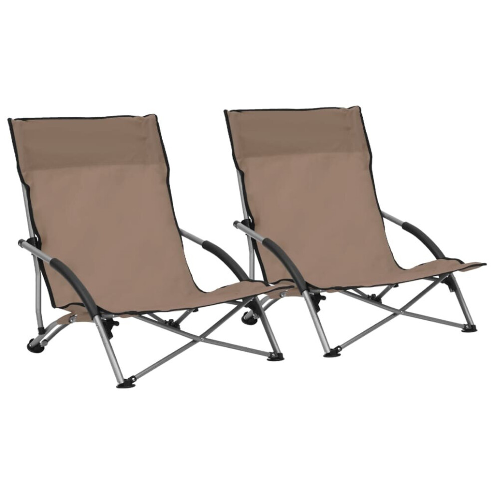 Vidaxl 2X Folding Beach Chairs Taupe Fabric Outdoor Furniture Patio Seating