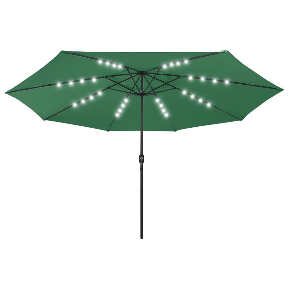 vidaXL Outdoor Parasol with LED Lights and Metal Pole 400 cm Green Sunshade