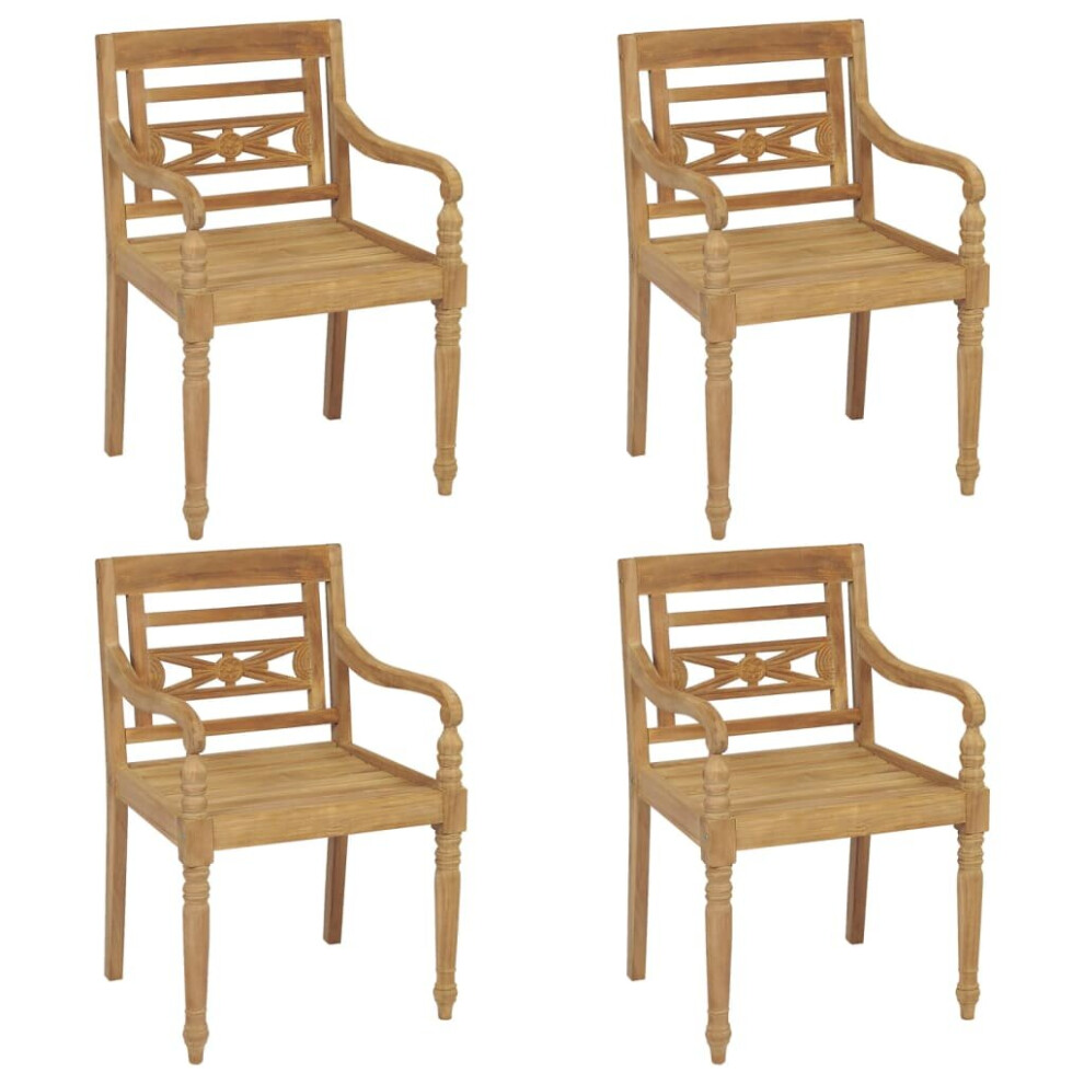 vidaXL 4x Solid Teak Wood Batavia Chairs Furniture Outdoor Dinner Seating