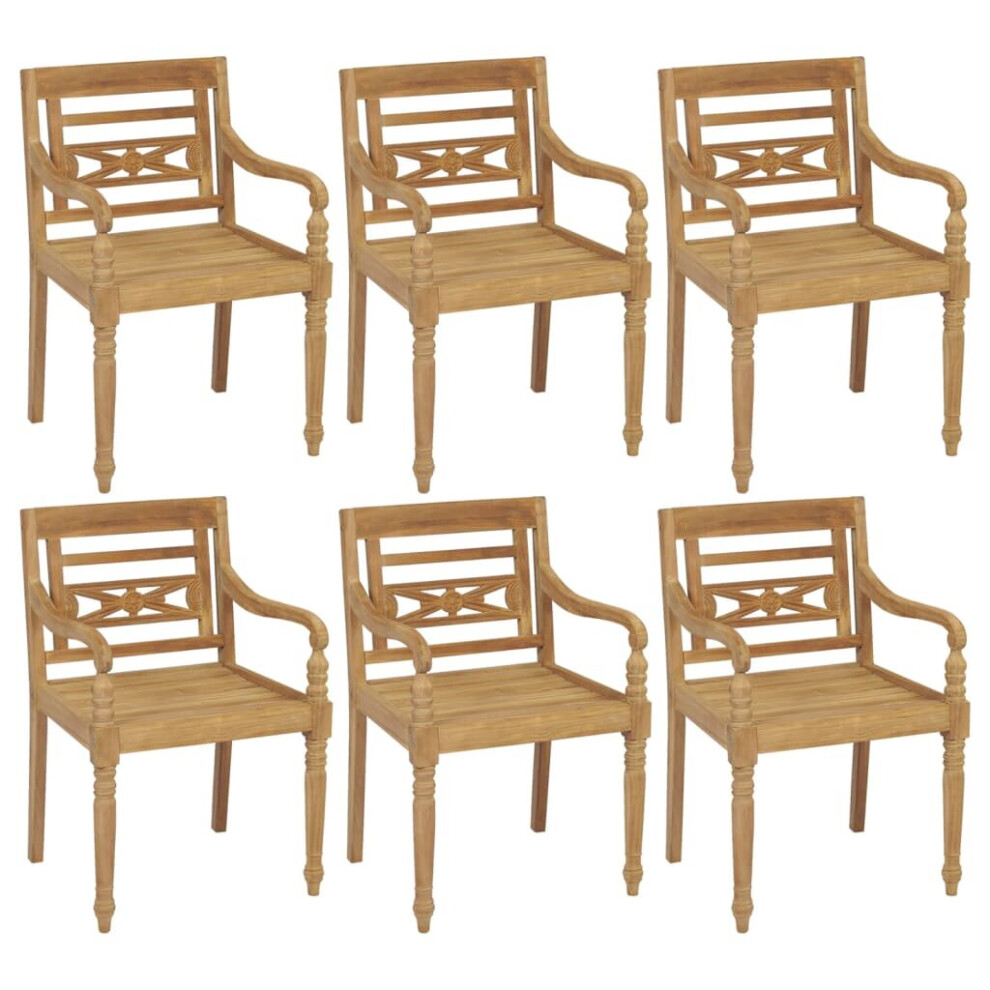 vidaXL 6x Solid Teak Wood Batavia Chairs Furniture Outdoor Dinner Seating