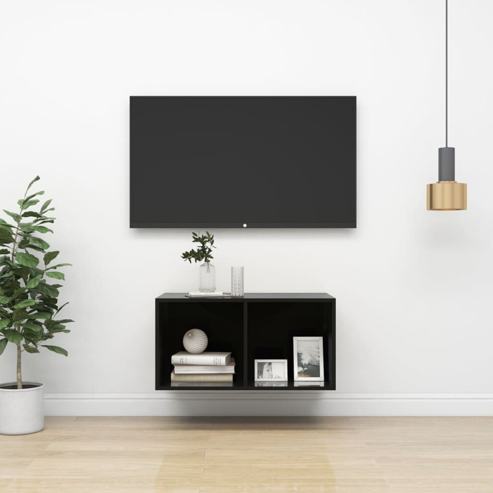 vidaXL Wall-mounted TV Cabinet High Gloss Black Engineered Wood Unit Cabinet