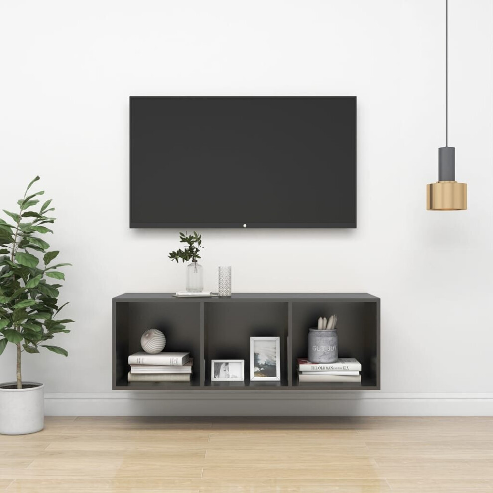 vidaXL Wall-mounted TV Cabinet Grey 37x37x107 cm Chipboard Lowboard Hifi Unit