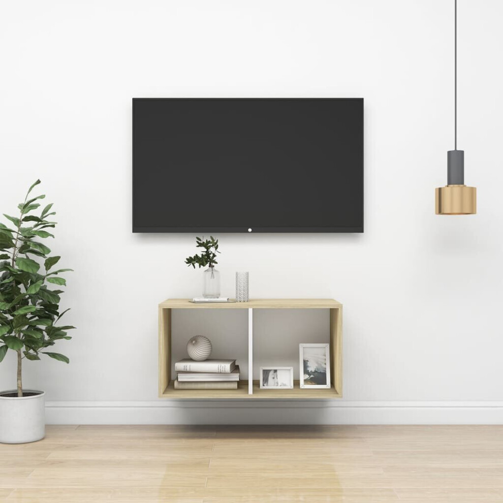 vidaXL Wall-mounted TV Cabinet Sonoma Oak and White Engineered Wood Cabinet