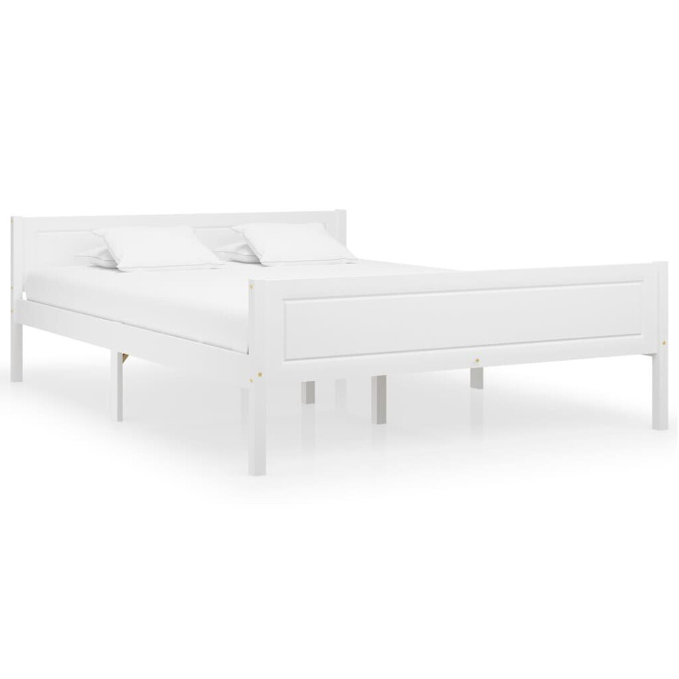 vidaXL Solid Pinewood Bed Frame 160x200 Cm White Wooden Bed Base Bedstead