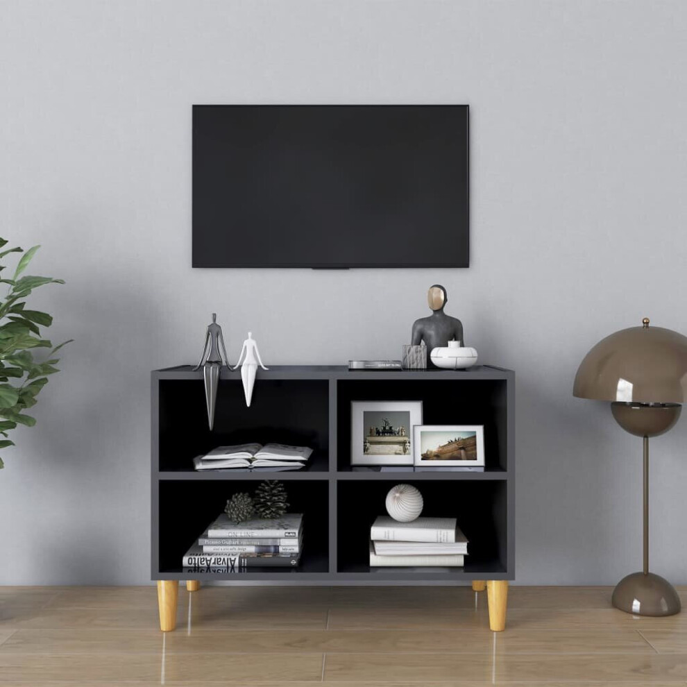 vidaXL TV Cabinet with Solid Wood Legs High Gloss Grey 69.5x30x50 cm Sideboard