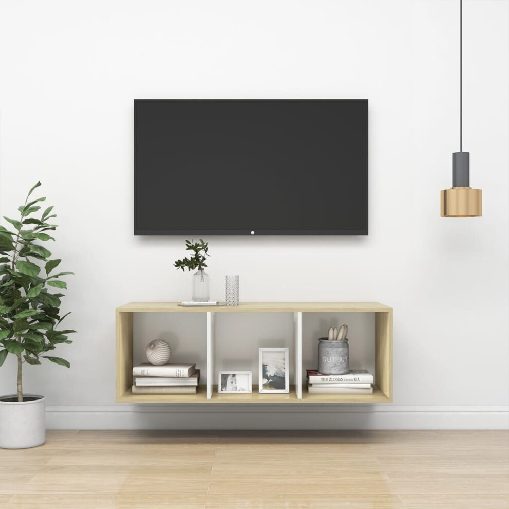 vidaXL Wall-mounted TV Cabinet Sonoma Oak and White 37x37x107 cm Chipboard