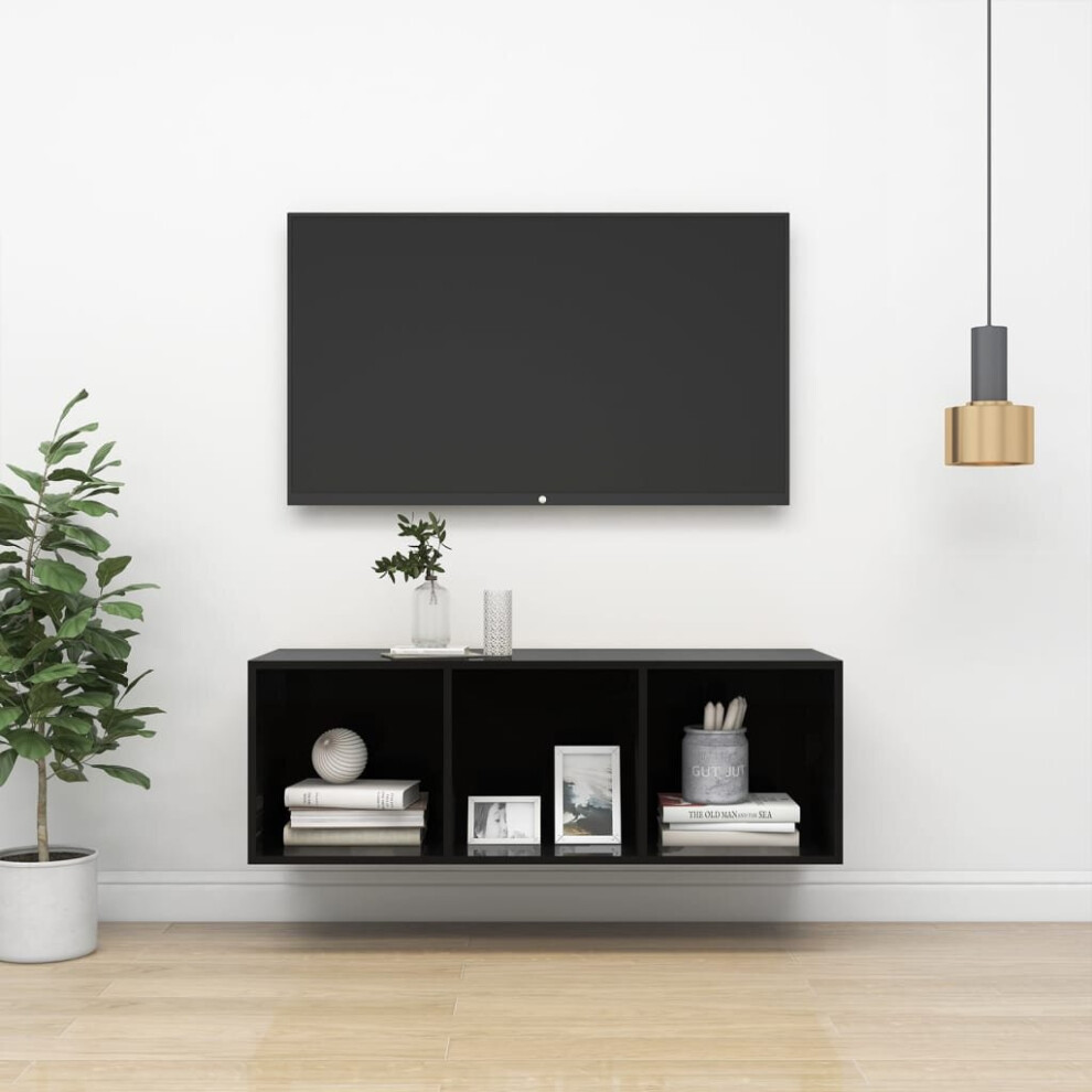 vidaXL Wall-mounted TV Cabinet High Gloss Black 37x37x107 cm Chipboard Unit