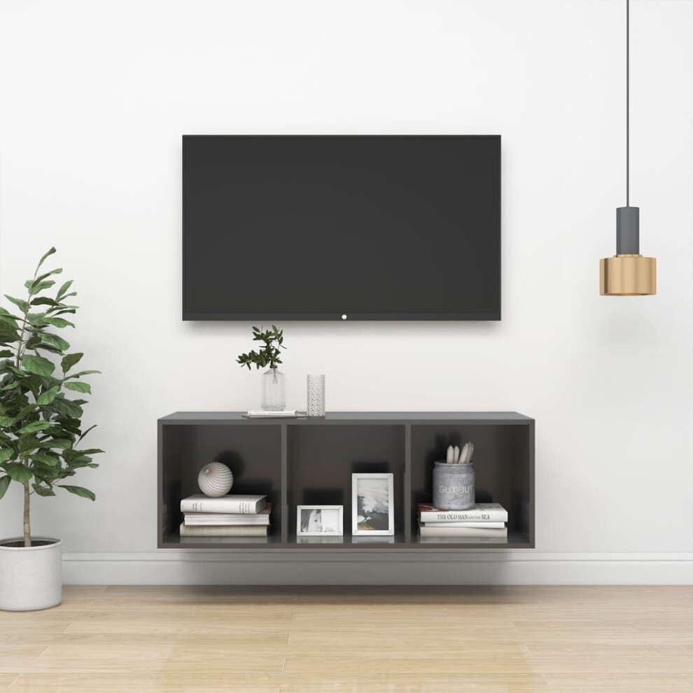 vidaXL Wall-mounted TV Cabinet High Gloss Grey 37x37x107 cm Chipboard Unit