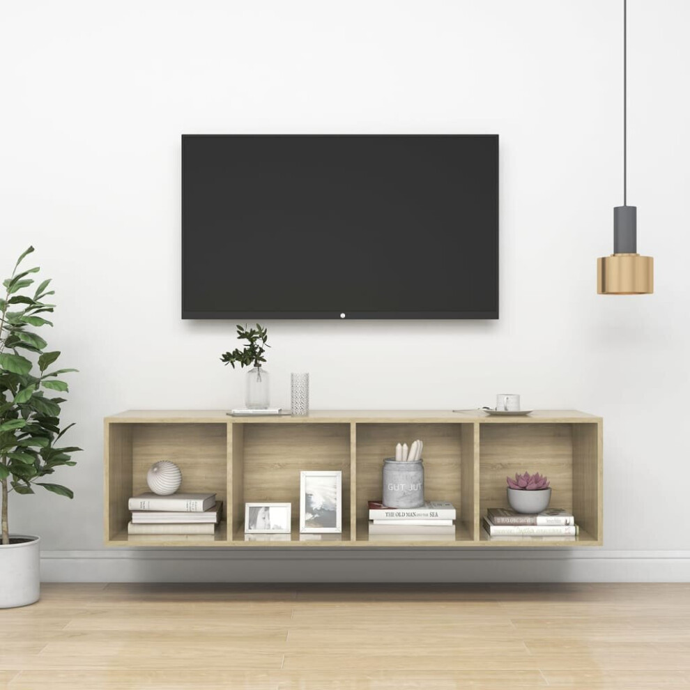 vidaXL Wall-mounted TV Cabinet Sonoma Oak 37x37x142.5 cm Chipboard Hifi Unit