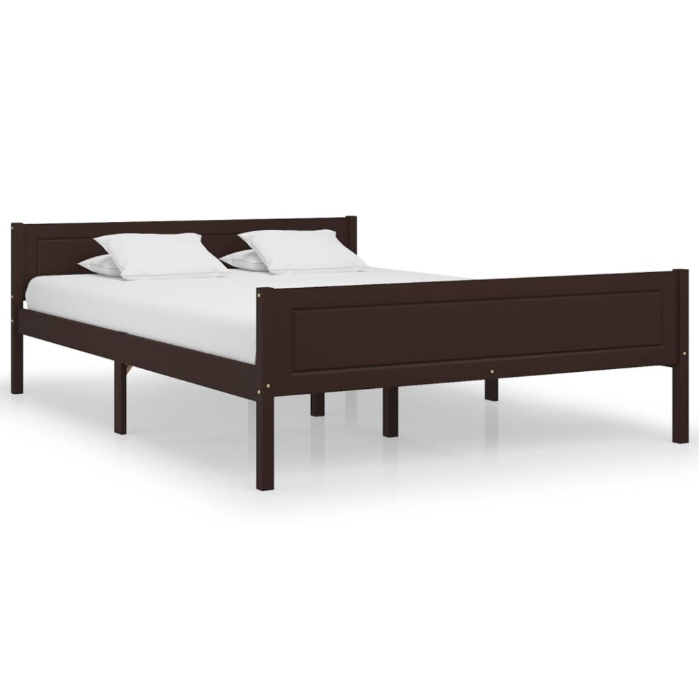 Vidaxl Solid Pinewood Bed Frame 120X200 Cm Dark Wooden Base Bedstead Brown