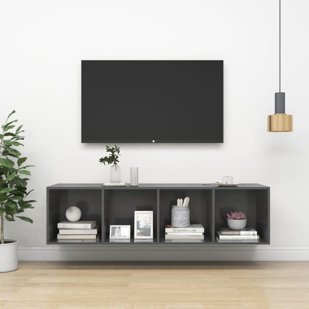 vidaXL Wall-mounted TV Cabinet High Gloss Grey Engineered Wood Unit Cabinet