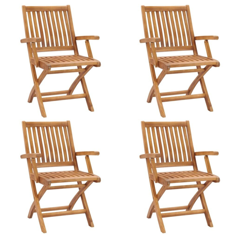 Vidaxl 4X Solid Teak Wood Folding Garden Chairs Furniture Outdoor Seating Brown