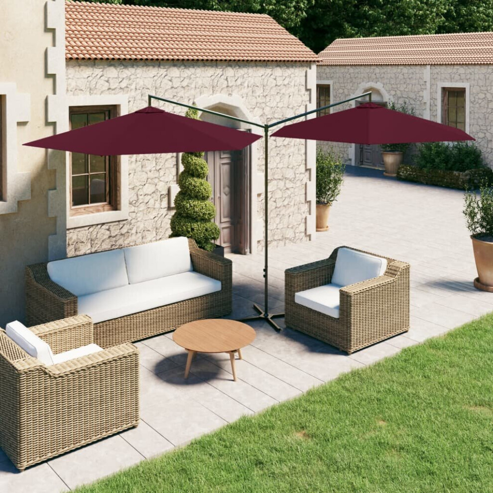 vidaXL Double Parasol with Steel Pole Bordeaux Red 600 cm Outdoor Umbrella