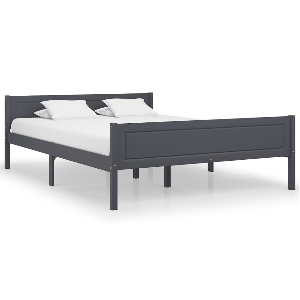 vidaXL Solid Pinewood Bed Frame 140x200 cm Grey Wooden Double Base Bedstead