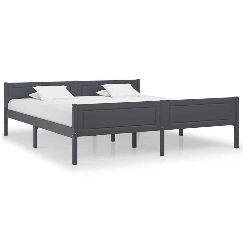 vidaXL Solid Pinewood Bed Frame 180x200 cm 6FT Super King Grey Wooden Bedstead