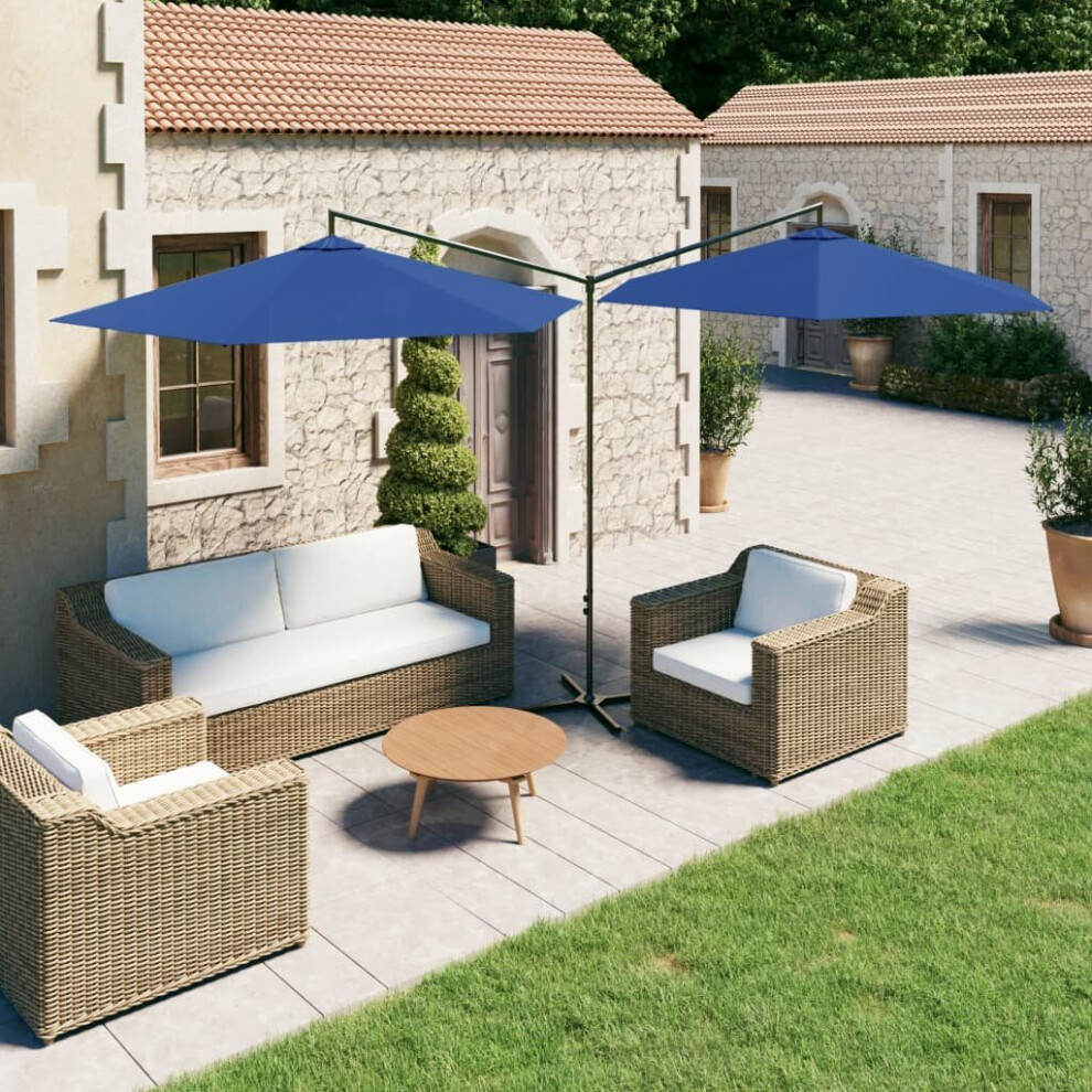 vidaXL Double Parasol with Steel Pole Azure Blue 600 cm Outdoor Parasol Canopy