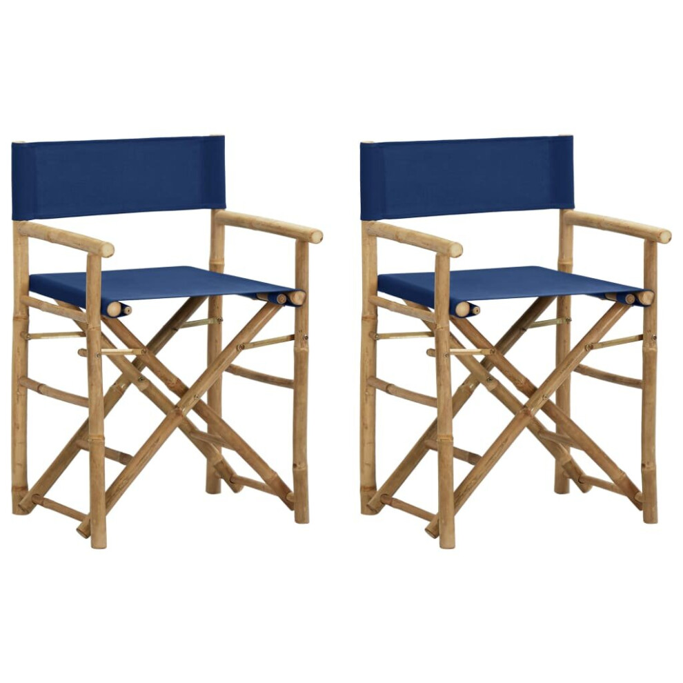 vidaXL 2 pcs Folding Director's Chairs Blue Bamboo and Fabric Patio Furniture