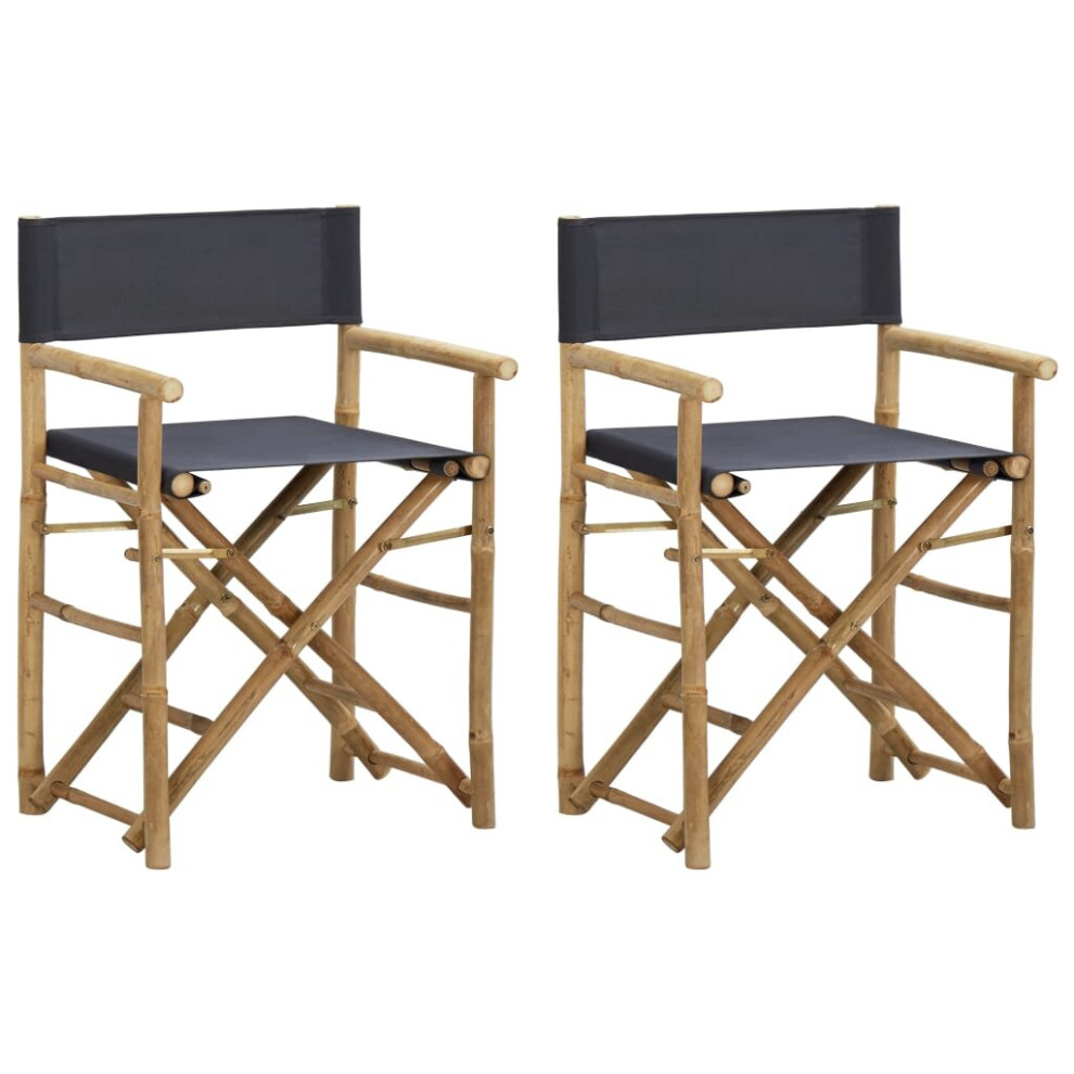 Vidaxl 2 Pcs Folding Director's Chairs Dark Grey Bamboo And Fabric Furniture