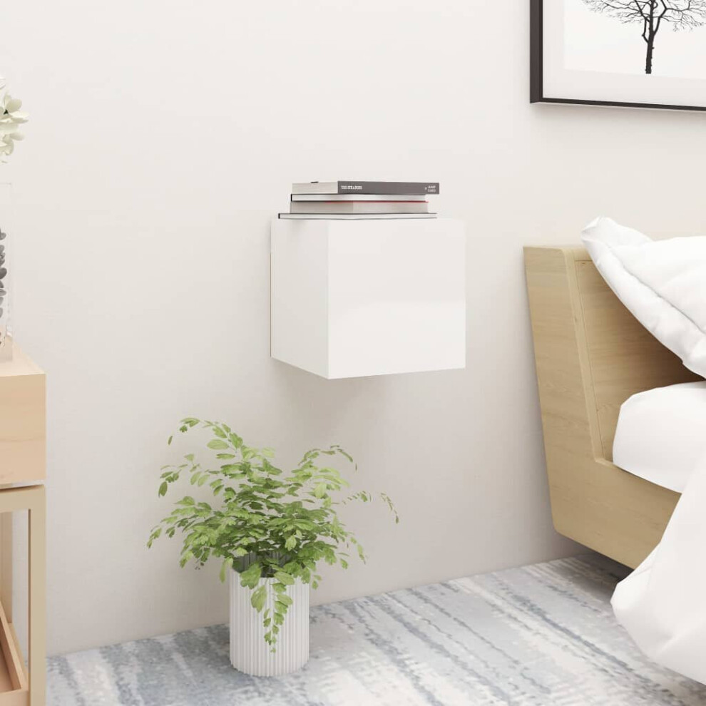 vidaXL Bedside Cabinet High Gloss White Engineered Wood Nightstand Bedroom