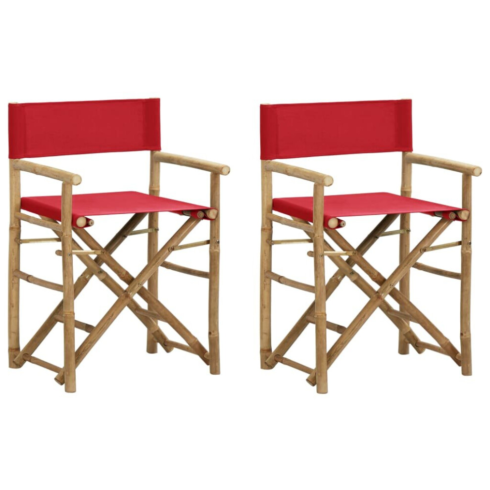 vidaXL 2 pcs Folding Director's Chairs Red Bamboo and Fabric Outdoor Furniture