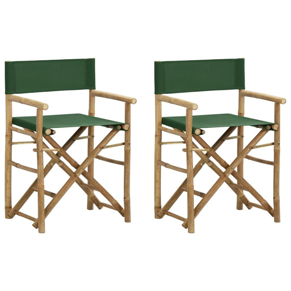 Vidaxl 2 Pcs Folding Director's Chairs Green Bamboo And Fabric Patio Furniture
