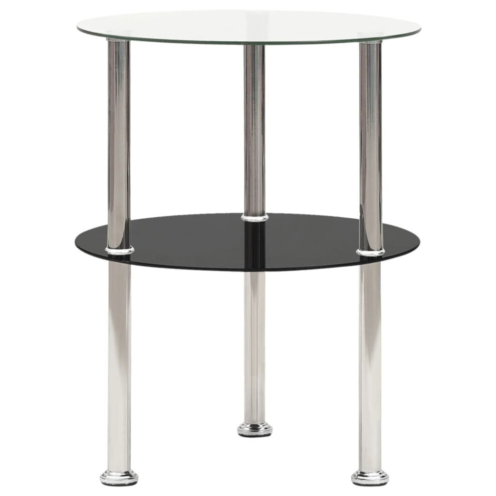 vidaXL 2-Tier Side Table Transparent & Black 38 cm Tempered Glass Furniture