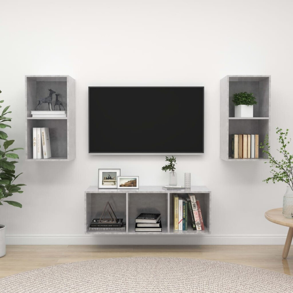 Vidaxl Tv Cabinet Set 3 Piece Concrete Grey Engineered Wood Stereo Cabinet