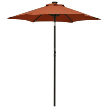 vidaXL Garden Parasol with LED Lights Outdoor Umbrella Terracotta Aluminium