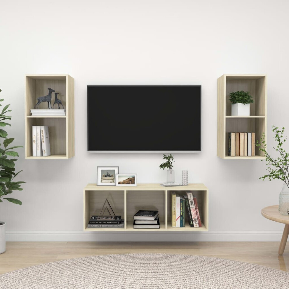 Vidaxl Tv Cabinet Set 3 Piece Sonoma Oak Chipboard Stand Living Room Furniture