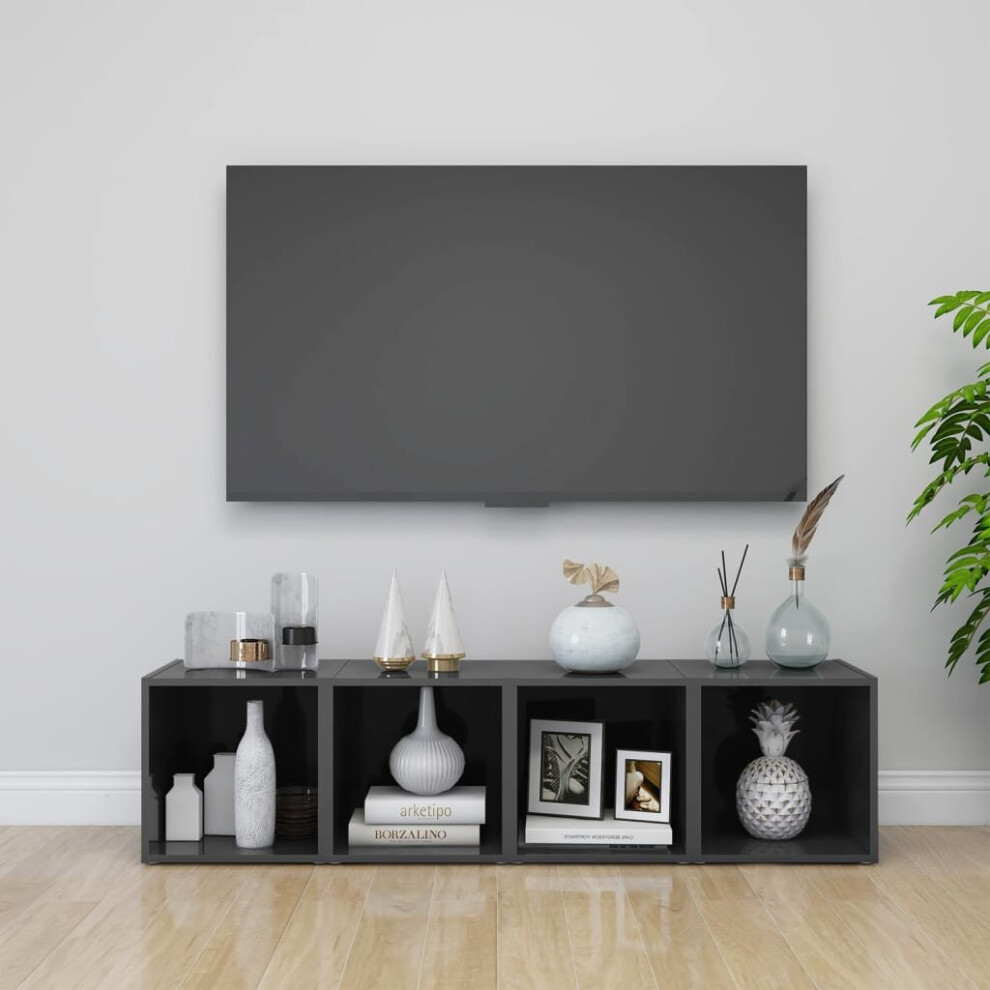 vidaXL 4x TV Cabinets High Gloss Grey Engineered Wood Unit Furniture Cabinet