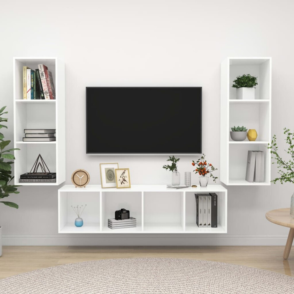 Vidaxl Tv Cabinet Set 3 Piece Engineered Wood Hanging Tv Unit Cabinet White