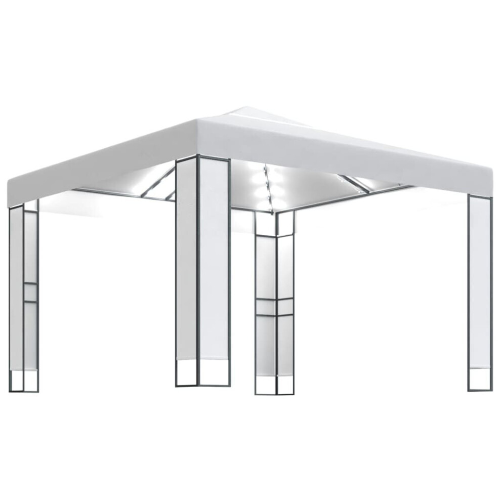 Vidaxl Gazebo With Double Roof &Led String Lights 3X3m White Outdoor Pavilion