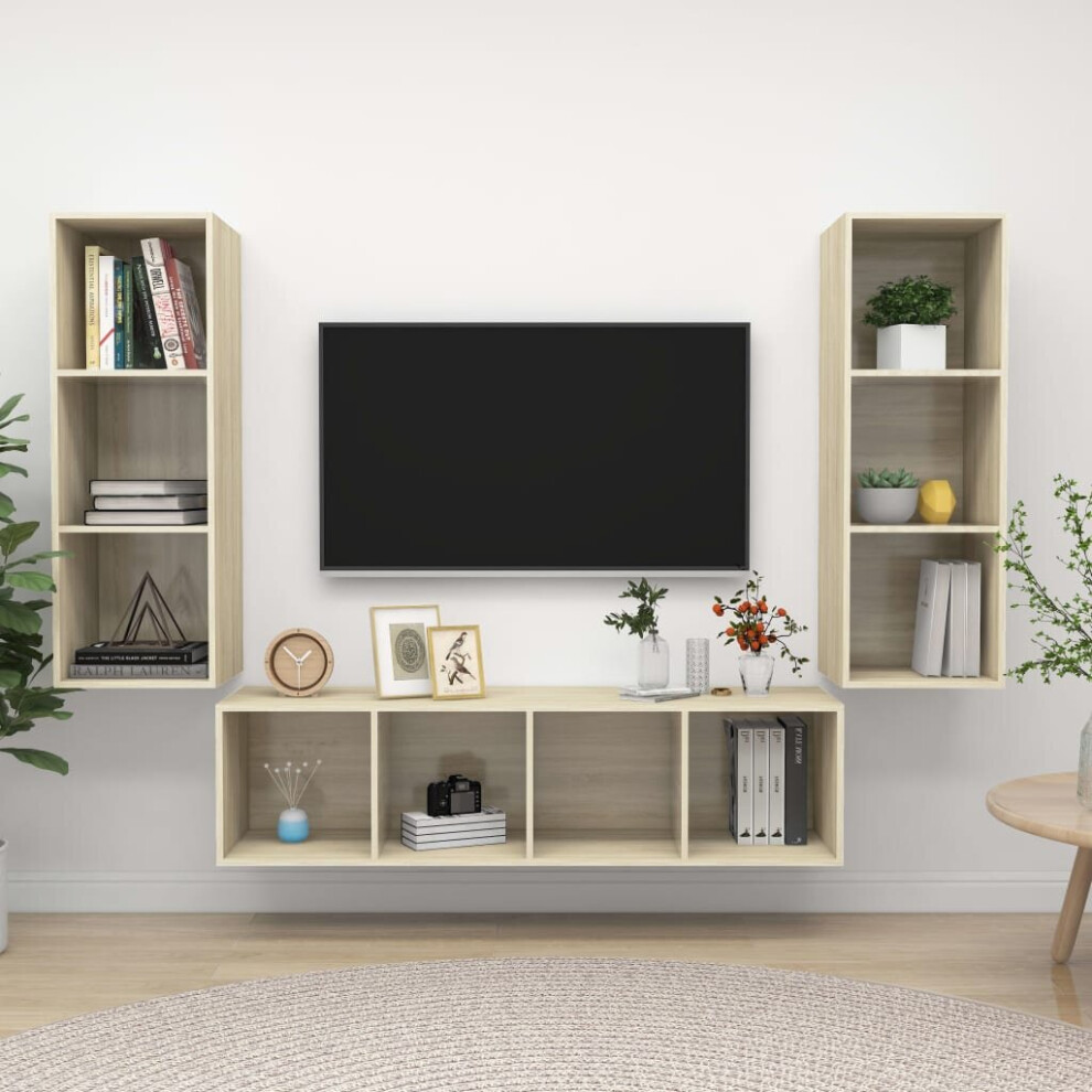 Vidaxl Tv Cabinet Set 3 Piece Sonoma Oak Engineered Wood Tv Unit Hifi Cabinet