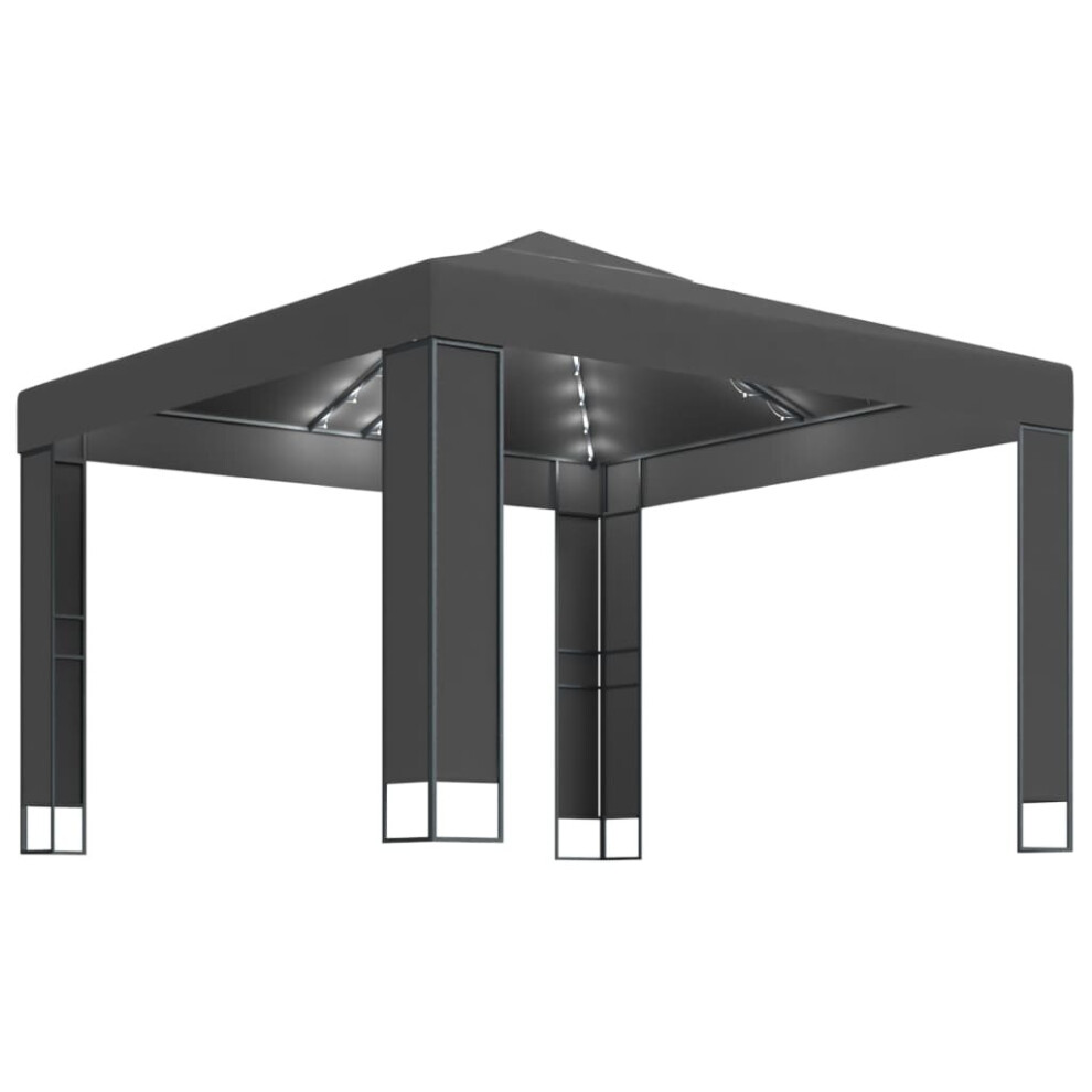 vidaXL Gazebo with Double Roof and LED String Lights 3x3 m Anthracite Pavilion