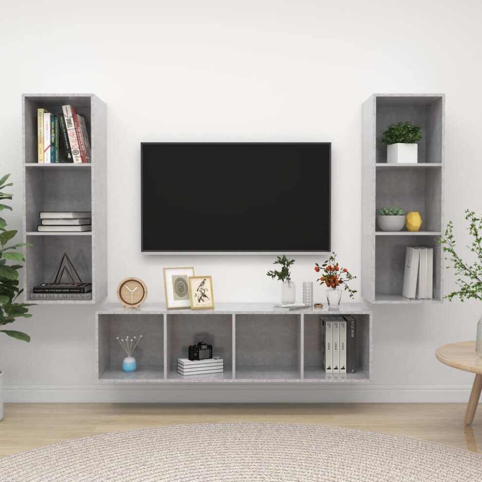 Vidaxl Tv Cabinet Set 3 Piece Concrete Grey Engineered Wood Stereo Cabinet