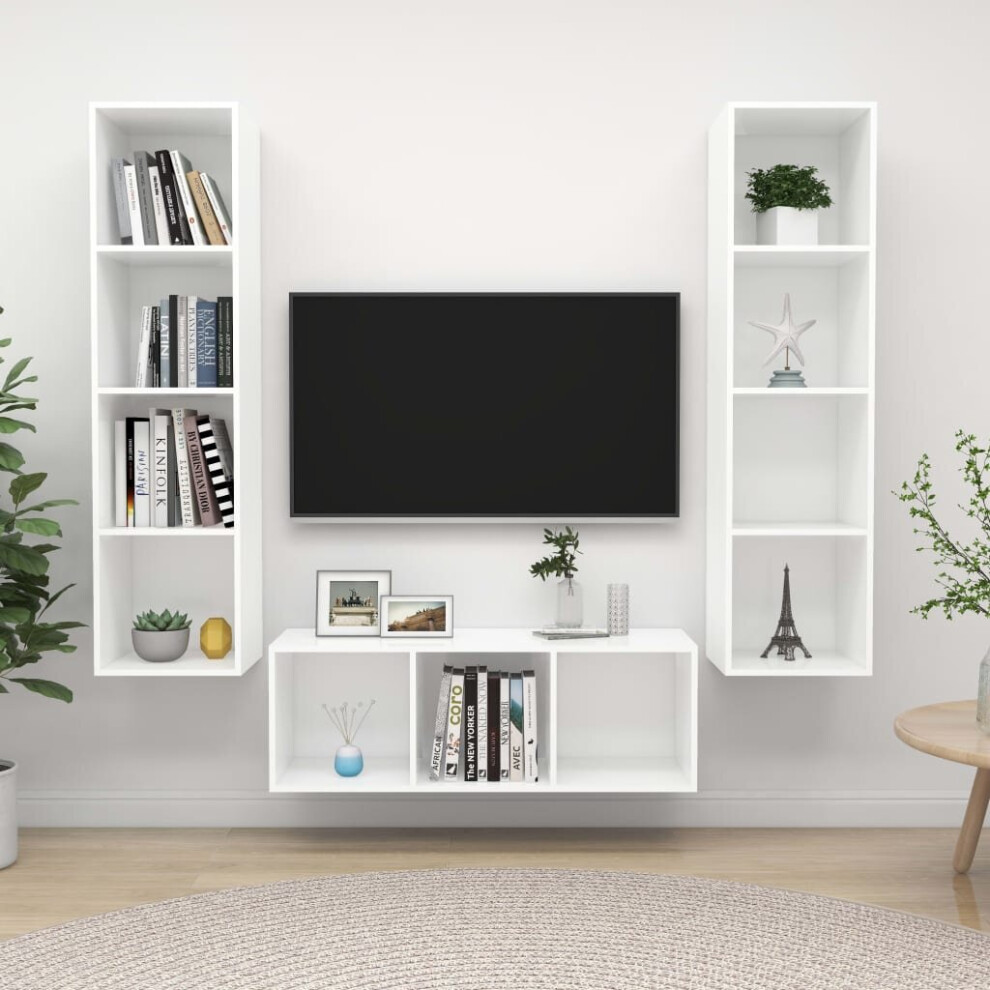 Vidaxl Tv Cabinet Set 3 Piece White Engineered Wood Hanging Tv Unit Cabinet
